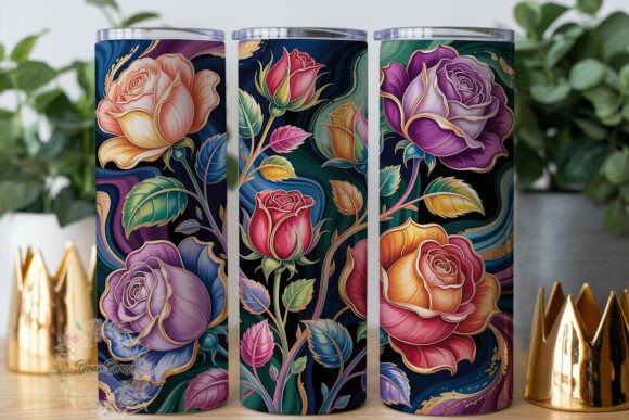 Elegant Stained Glass Roses 20oz Tumbler