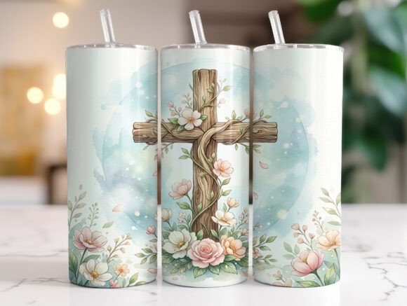 Floral Cross Christian Faith Tumbler PNG Review