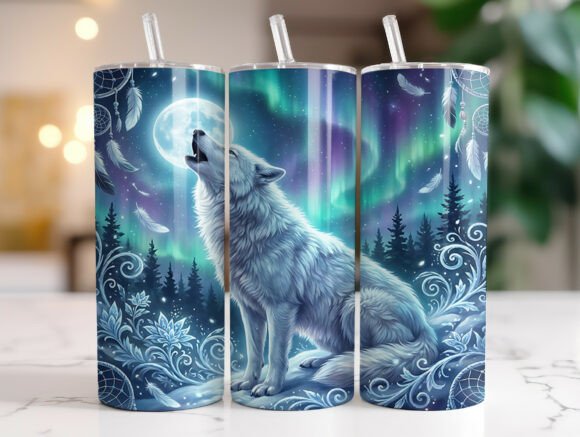 Howling White Wolf 20oz Tumbler Wrap