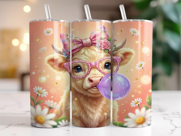 Pink Bow Highland Cow Daisy Tumbler Wrap Review