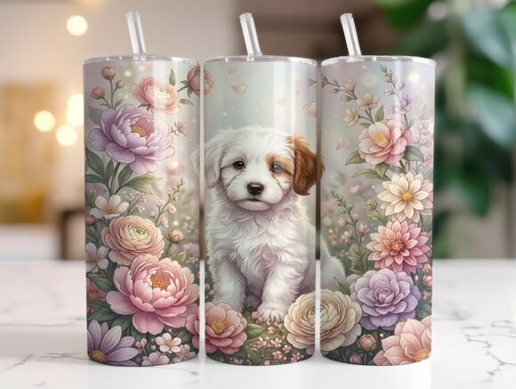 Puppy Peony Floral 20oz Tumbler Wrap PNG Review