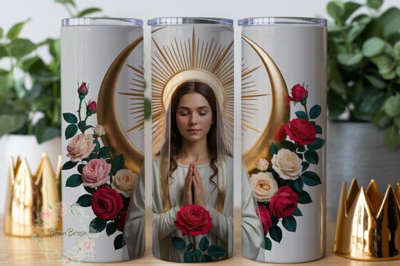 Serene Praying Woman Floral Tumbler Wrap Design