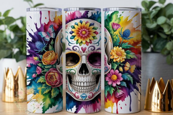 Vibrant Floral Sugar Skull Tumbler Design Review